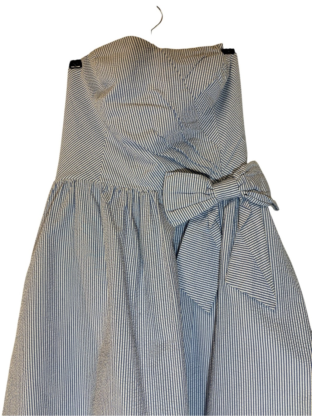 Lilly Pulitzer Henrietta Blue Seersucker Strapless Bow Dress Large - Picture 2 of 15